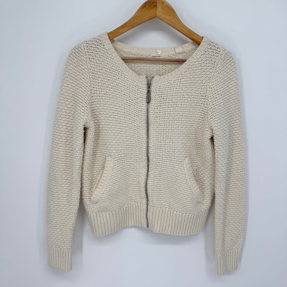 Sleeping on Snow Cardigan Women S Cream Zip Up Wool Chunky Knit Cabin Boho